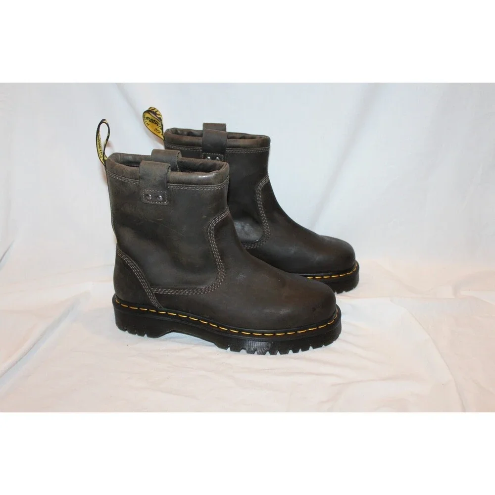 Dr Martens Anistone Lo Leather Boots Charcoal Gray Men 7 Women 8 Biker Boots